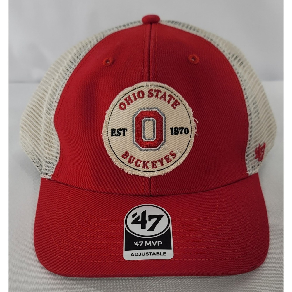 Ohio State Buckeyes Trucker Hat Ballcap Snap Back '47 Brand Red White Mesh Back